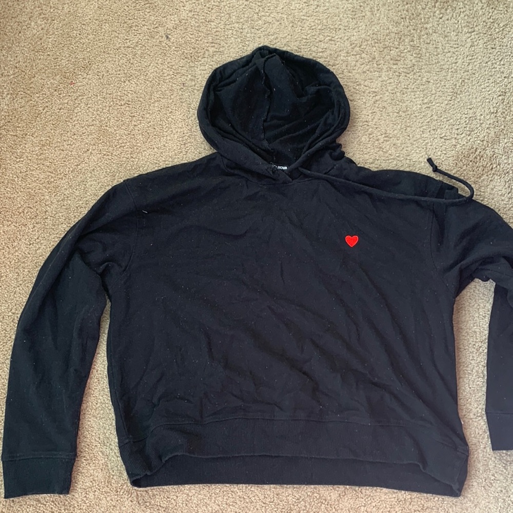 Black Fashion Nova Crop Hoodied Shirt with red heart